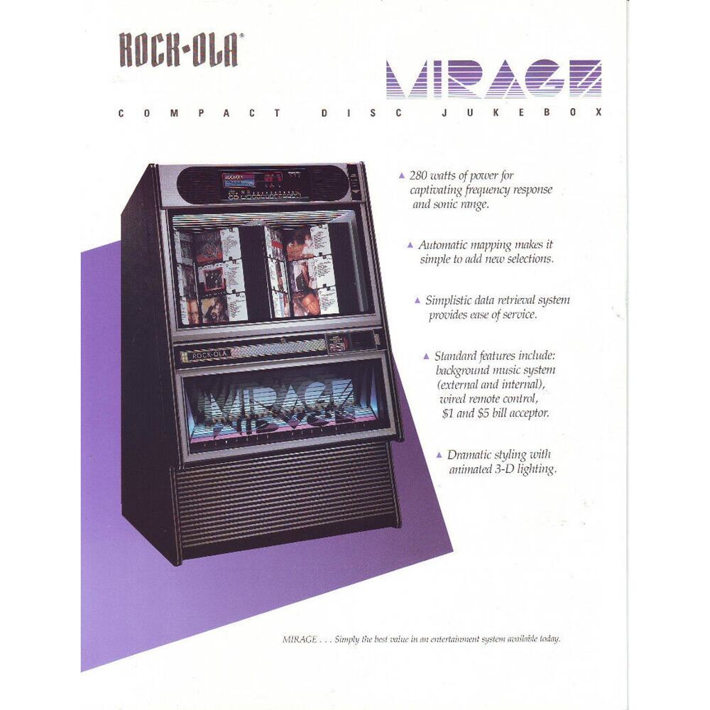 Rock Ola Mirage CD Jukebox FLYER Original NOS Phonograph Music Artwork 1990